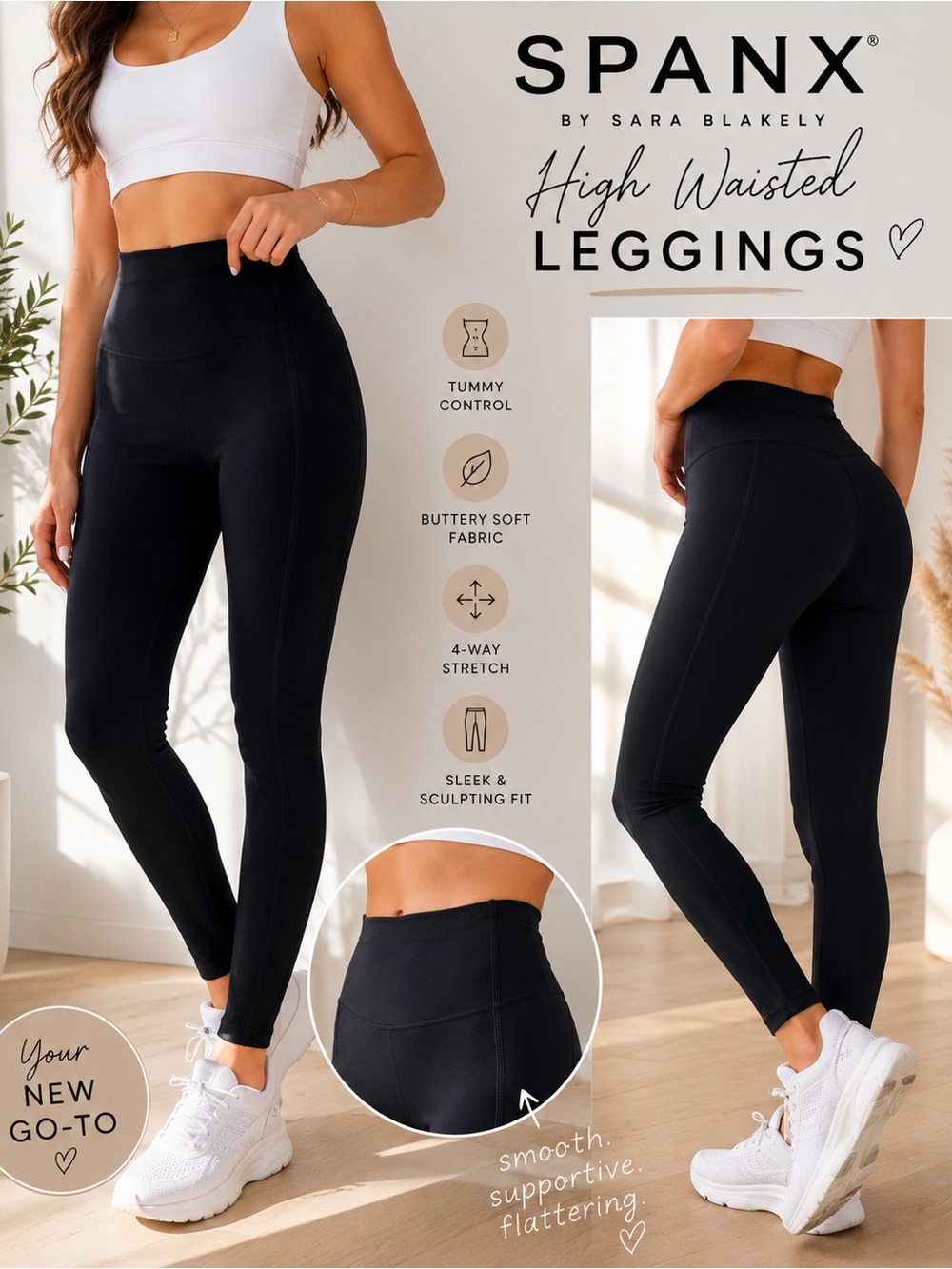 SPANX Black High Rise Shaping Active Leggings Size M/M